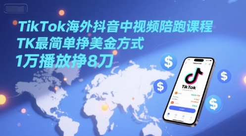 TikTok海外抖音中视频陪跑课程，TK最简单挣美金方式，1万播放挣8刀-AI创作学习-提示词应用-短视频玩法AI智创工坊