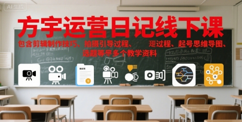 方宇运营日记线下课，包含剪辑制作技巧、拍摄引导过程、起号思维导图、选题等多个教学资料-AI创作学习-提示词应用-短视频玩法AI智创工坊