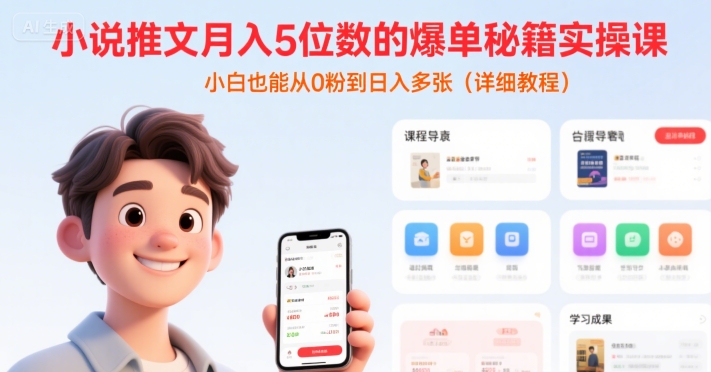 小说推文：月入5位数的【爆单秘籍实操课】(一个半小时直播详细教程)-AI创作学习-提示词应用-短视频玩法AI智创工坊