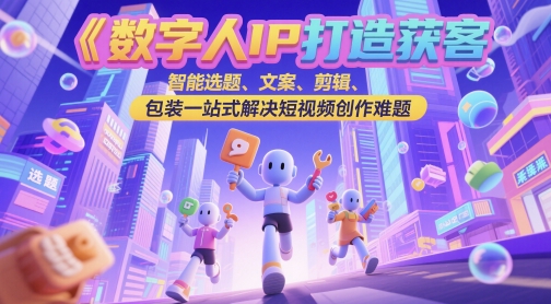 数字人IP打造获客变现实操课，智能选题、文案、剪辑、包装一站式解决短视频创作-AI创作学习-提示词应用-短视频玩法AI智创工坊