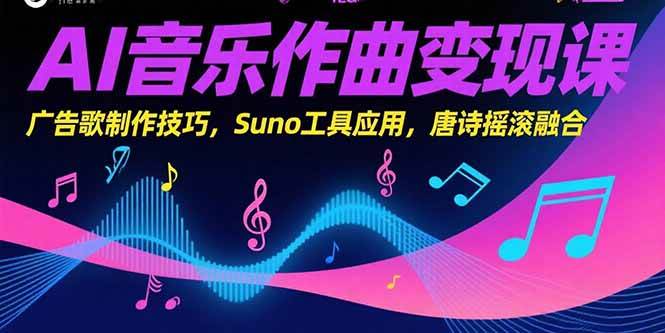 AI音乐作曲变现课，广告歌制作技巧，Suno工具应用，唐诗摇滚融合-AI创作学习-提示词应用-短视频玩法AI智创工坊