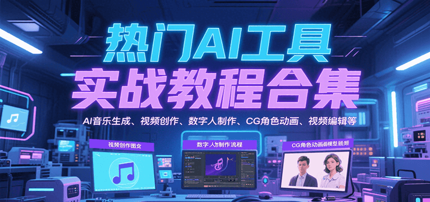 9款AI工具实战教程合集，AI音乐生成、视频创作、数字人制作、CG角色动画、视频编辑等-AI创作学习-提示词应用-短视频玩法AI智创工坊
