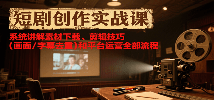 短剧创作实战课，系统讲解素材下载、剪辑技巧（画面/字幕去重）和平台运营全部流程-AI创作学习-提示词应用-短视频玩法AI智创工坊