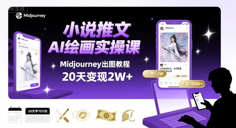 小说推文：干货分享之【AI绘画MJ出图】实操课，用Midjourney做小说推文，20天挣2w（2个半小时直播教学）-AI创作学习-提示词应用-短视频玩法AI智创工坊