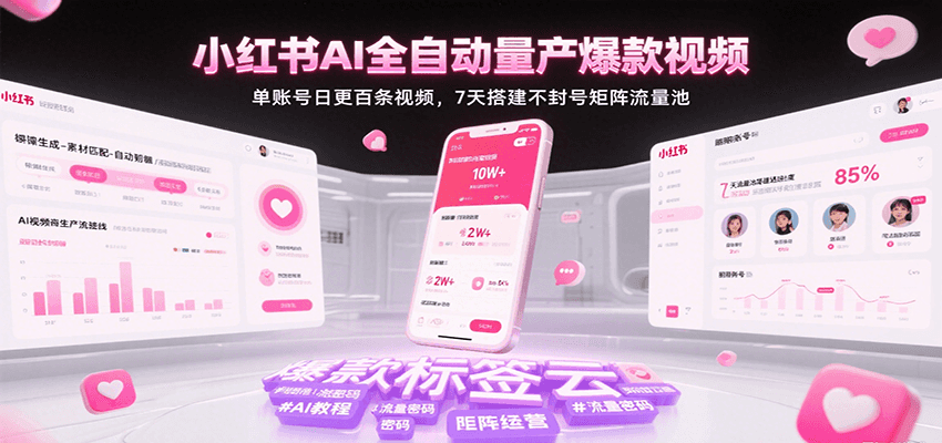 超哥：小红书AI全自动量产爆款视频，单账号日更百条视频，7天搭建不封号矩阵流量池（更新…）-AI创作学习-提示词应用-短视频玩法AI智创工坊