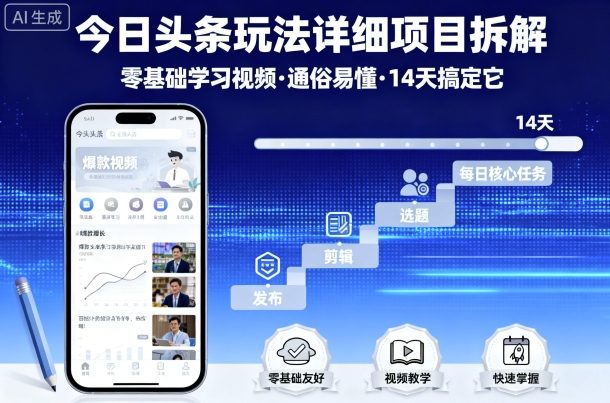 今日头条玩法详细项目拆解，零基础学习视频 通俗易懂 14天搞定它-AI创作学习-提示词应用-短视频玩法AI智创工坊